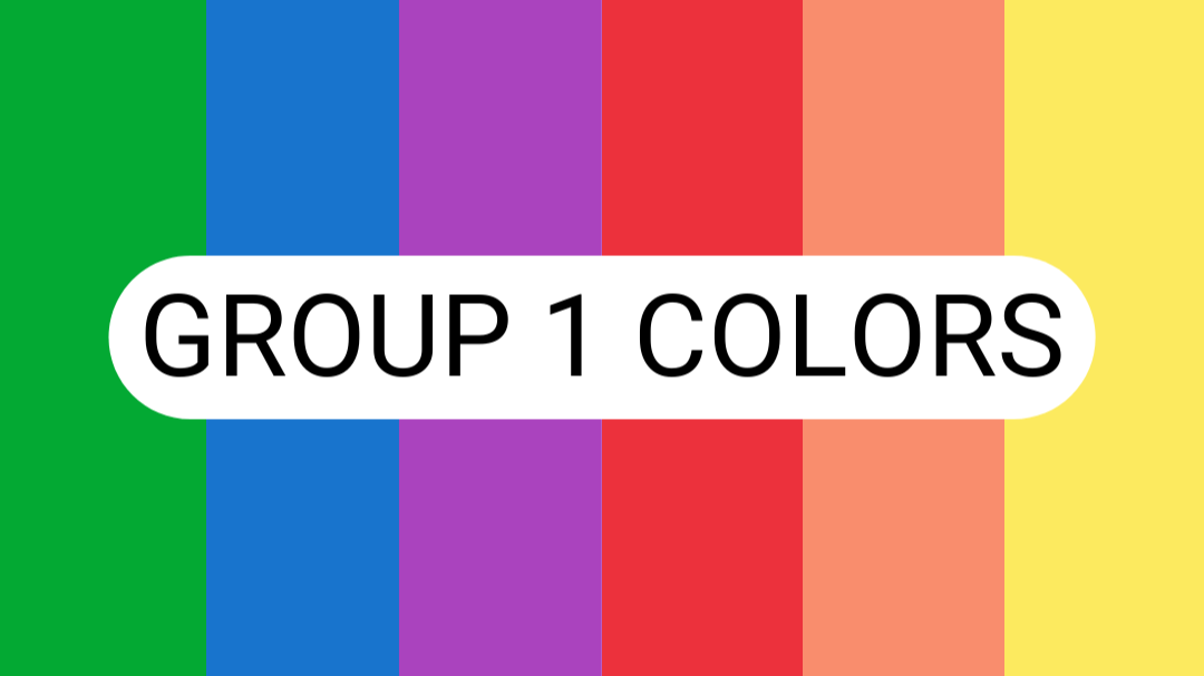 vertical stripes of group one colors - green, blue, purple, red, peach, yellow